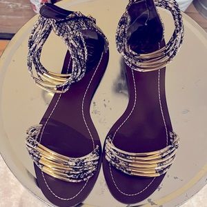 Tory Burch new size 7 strappy leather sandals gold python